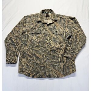 VTG Mossy Oak Silent Stalker Shirt Mens L Green Realtree Camo Chamois Button Up